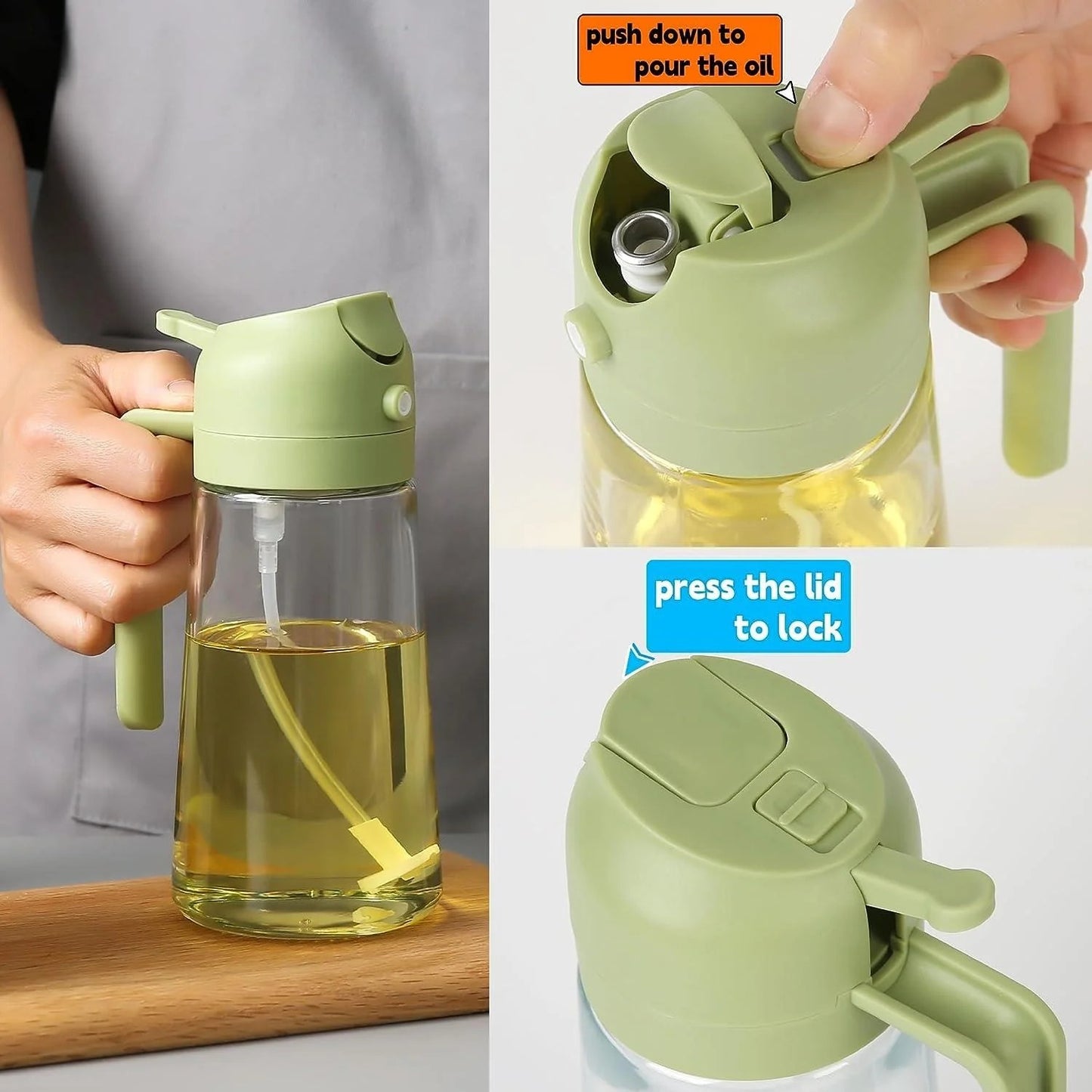 2-in-1 Oil Spray Bottle | Adjustable Mist & Dispenser | Leak-Proof Glass Container